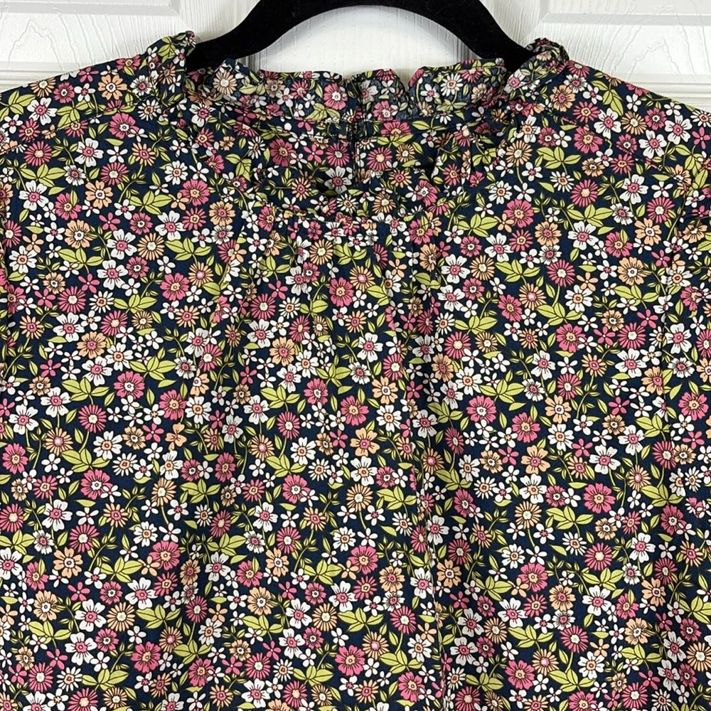 J. Crew smocked puff sleeve cotton poplin top in meadow floral sz sm
